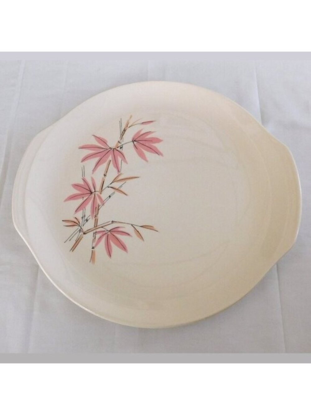 Vintage 1960s Salem China Pink Bamboo Pattern Tab Handled Serving Plate 10.75"